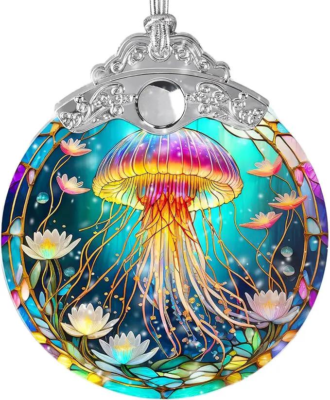 Stained Glass Suncatcher, Jocidea Jellyfish Ornament, Christmas Ornaments, Holidays Ornaments, Christmas Tree Decor, Jellyfish Decor for Home, Jellyfish Gifts by GreenHaven Gardens