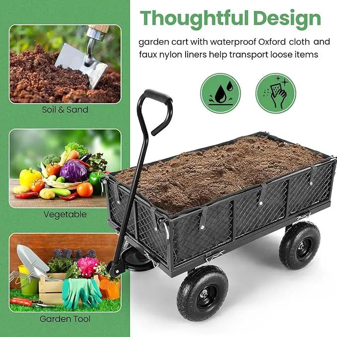Homdox MAX 880LB Garden Cart, Heavy Duty Garden Wagon, Mesh Foldable Garden Cart, Pullable Gardens Wagon with 180° Rotating Handle, Collapsible Garden Carts for Yard Beach Farm, Black with Bag by GreenHaven Gardens