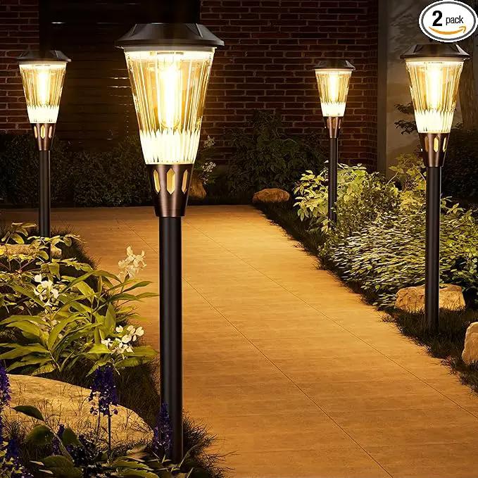 2-in-1 Warm&Cool Solar Pathway Lights Outdoor, 2 Pack Solar Garden Lights Waterproof IP65, Auto On/Off Outdoor Light for Yard Garden Walkway Landscape Lighting by GreenHaven Gardens