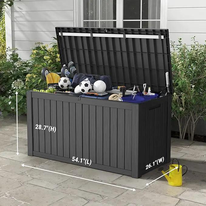 Mars Villa 150 Gallon Outdoor Storage Box Waterproof, Large Resin Deck Box for Outdoor Patio Furniture Cushions, Pool Supplies, Garden Tools, with Hydraulic Hinge, UV-Resistant and Weatherproof, Black by GreenHaven Gardens
