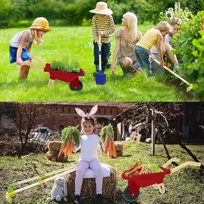Kids Gardening Tools Outdoor Toys Set Backyard Play with Wheelbarrow Educational STEM Learning Pretend Toys Outdoor Indoor for Toddlers Kids Boys Girls (Red Wheelbarrow Set) by GreenHaven Gardens