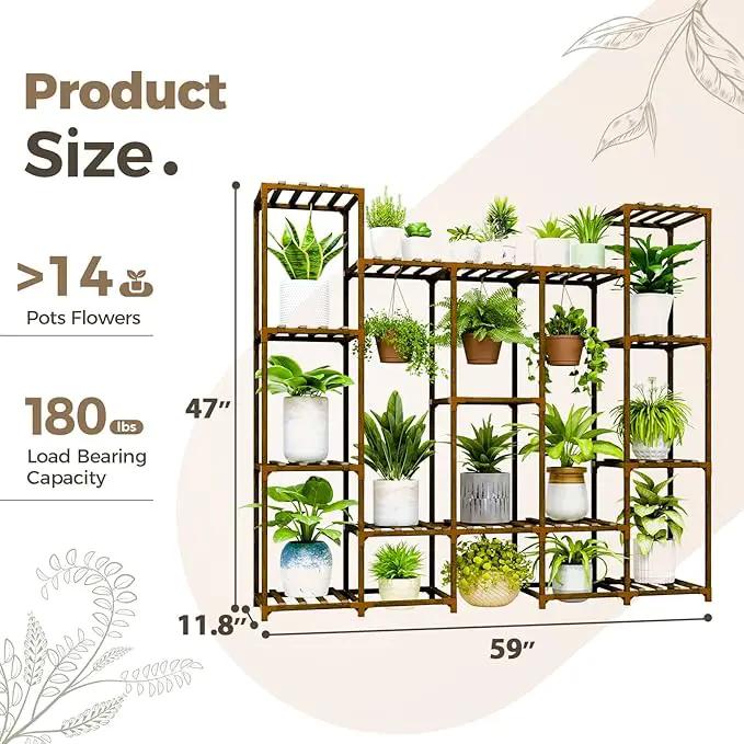 Bamworld Large Plant Stand Indoor Outdoor Hanging Shelf for Multiple PlantsTall Large Holder for Living Room Patio Balcony Garden by GreenHaven Gardens