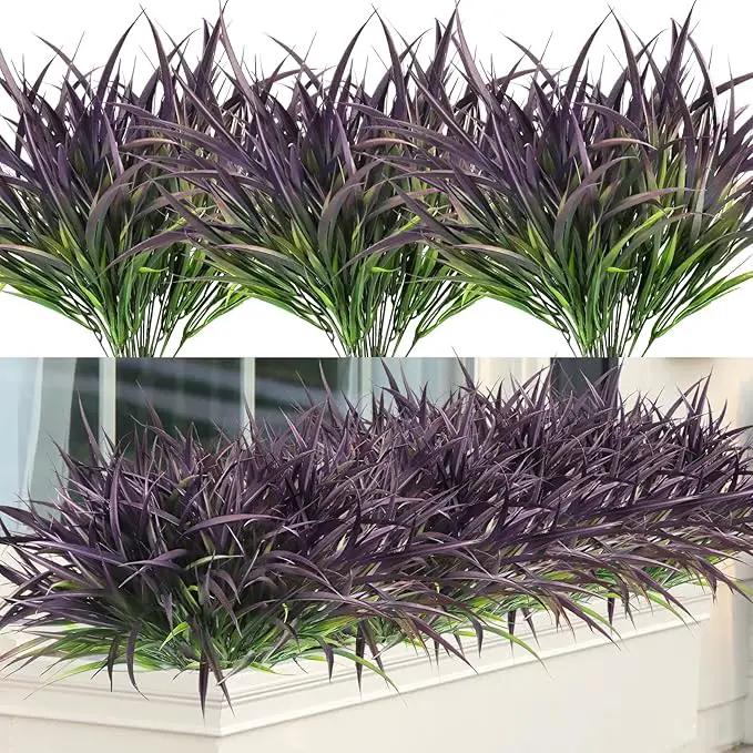 Ouddy Decor 16 Bundles Artificial Plants Outdoor Fake Grass Greenery Stems UV Resistant Faux Plastic Shrubs for Autumn Garden Pathway Front Porch Home Harvest Thanksgiving Halloween Decor, Purple by GreenHaven Gardens
