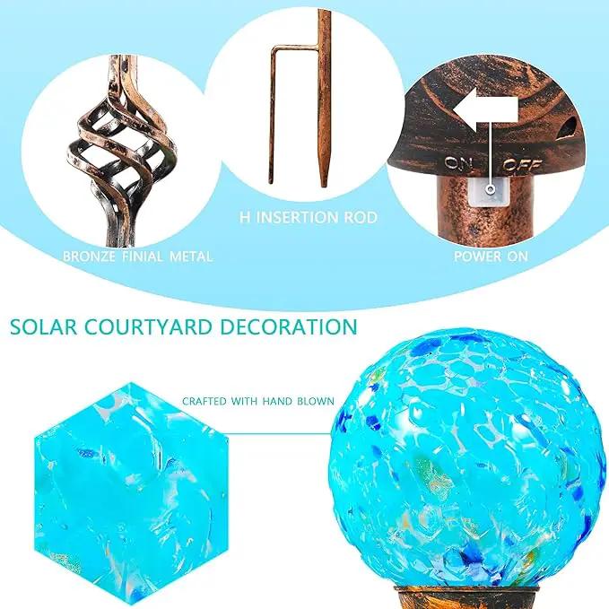 Garden Solar Lights, Decorative LED Honeycomb Glass Ball Garden Stake, Glass and Metal Outdoor Decoration, 4 x 31 Inch (Light Blue) by GreenHaven Gardens