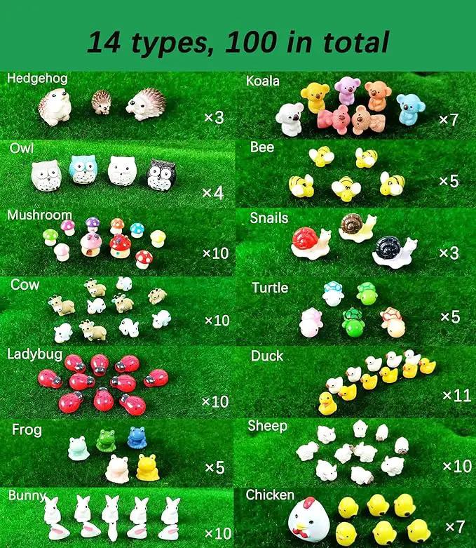 100 Pcs Mini Resin Animals Figures, Mixed Tiny Plastic Animals Figurines to Hide Miniature Fairy Garden Decorations Accessories by GreenHaven Gardens