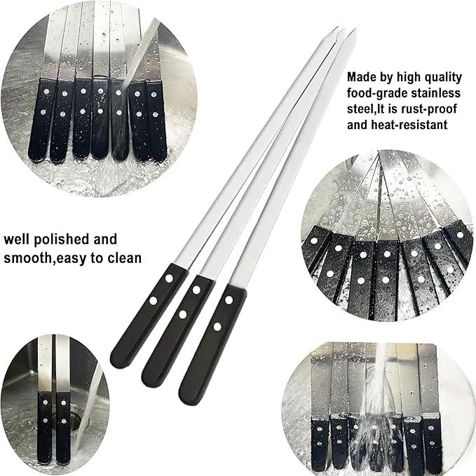 23.6 Inch Long Kabob Skewers, 0.91 Inch Wide, Stainless Steel with Black Wood Handle, 7 Pack by GreenHaven Gardens