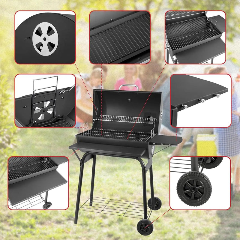 Barrel Charcoal Grill, Large Charcoal Grills with Front and Side Shelf, 627 Square Inches Cooking Grid, Outdoor BBQ Grill, Perfect for Backyard Camping, Patio Parties, and Picnics by GreenHaven Gardens