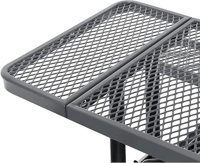 Global Industrial 8’L Rectangular Picnic Table, Expanded Metal, Gray Thermoplastic Coating, Attached Benches, 1-1/2” Umbrella Pole Hole, Outdoor-Rated, 1000 lb Capacity, 96” x 30” Tabletop by GreenHaven Gardens