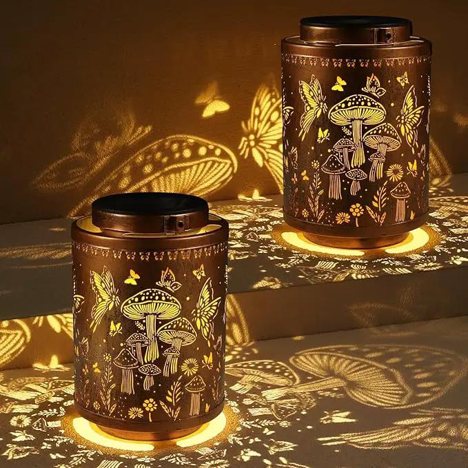2 Pack Solar Lanterns Outdoor Waterproof Butterfly Garden Decor Gifts for Women Mon Grandma Metal Hanging Solar Lights Decoration for Outside LED Lanterns for Yard Patio Lawn(Mushroom) by GreenHaven Gardens