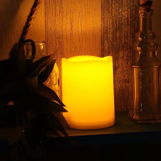 CANDLE CHOICE Waterproof Outdoor Battery Operated Flameless Candles with Remote Timer Plastic Flickering Fake Electric LED Pillars for Lantern Garden Wedding Christmas Decorations 3x4 Inches 3 PCS by GreenHaven Gardens