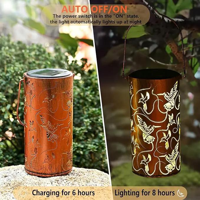 Solar Lanterns Outdoor Hanging Hummingbird Decor Lantern,Waterproof Hollow Out Metal Decorative Garden Light,Graceful Decoration for Patio,Yard,Landscape,Walkway,Festival by GreenHaven Gardens
