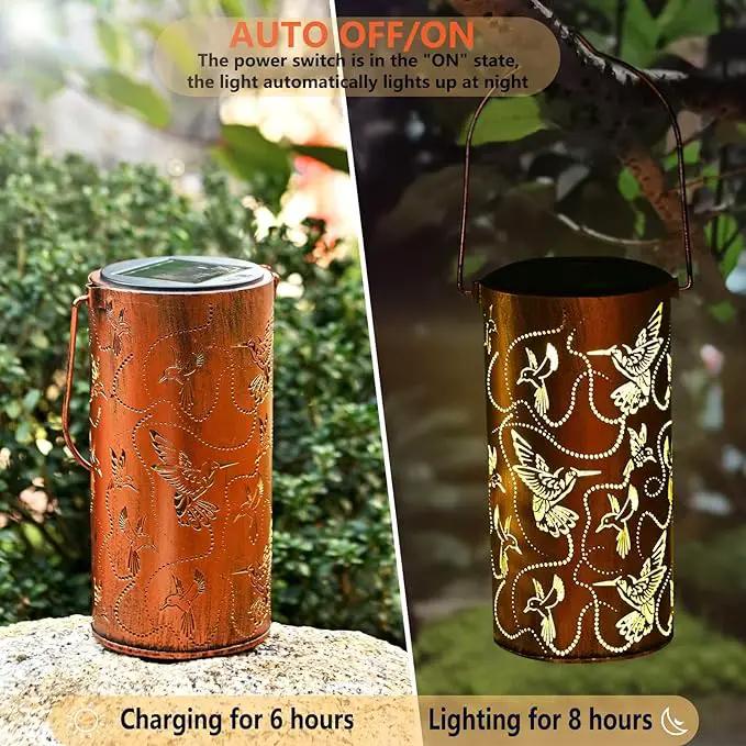 Solar Lanterns Outdoor Hanging Hummingbird Decor Lantern,Waterproof Hollow Out Metal Decorative Garden Light,Graceful Decoration for Patio,Yard,Landscape,Walkway,Festival by GreenHaven Gardens