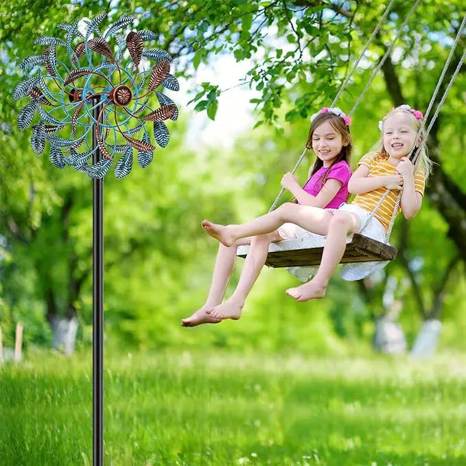 360° Wind Spinners Outdoor, Wind Sculptures Windmill with Metal Stake, Kinetic Large Metal Yard Art Decor Spinners Pinwheels for Garden Outside Patio Lawn, 63.2 * 13.2" by GreenHaven Gardens