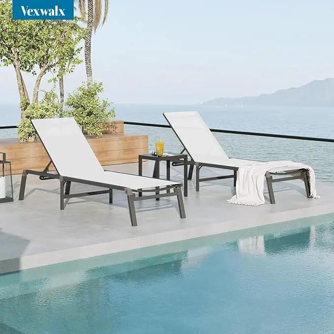 Chaise Lounge Outdoor, Foldable Aluminum Pool Lounge Chairs with 5 Positions Recliner - Free Assembly - Patio Chaise Lounge Chair for Poolside, Beach, Yard (White) by GreenHaven Gardens