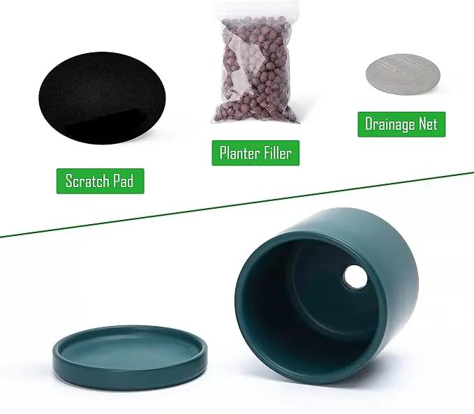 D'vine Dev 4.6 Inch & 6 Inch Ceramic Planter Pots for Plants with Drainage Hole and Saucer, Small Plant Pots Set, Teal, 94-G-S-9 by GreenHaven Gardens