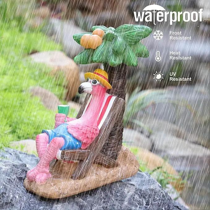Pink Flamingos for Yard-Solar Statues Outdoor Garden Gifts - Flamingos on Beach Vacation Light up Coconut Tree for Outdoor Lawn Yard Decor by GreenHaven Gardens