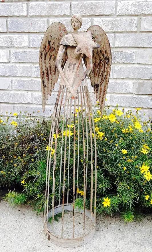Morning View Metal Angel Statue Decor for Garden Yard Art Outdoor Standing Large Angel Decorations with Star Antique Patio Patio Lawn Holiday Christmas 26 Inches Tall by GreenHaven Gardens
