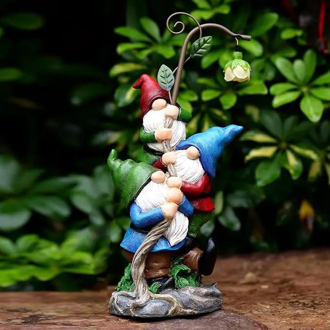 Gnome Figurine Garden Decor, Solar Resin Gnomes Outdoor Statue, Funny Gnome Gift Sculpture Decoration for Home Patio Yard Lawn Porch Ornament by GreenHaven Gardens