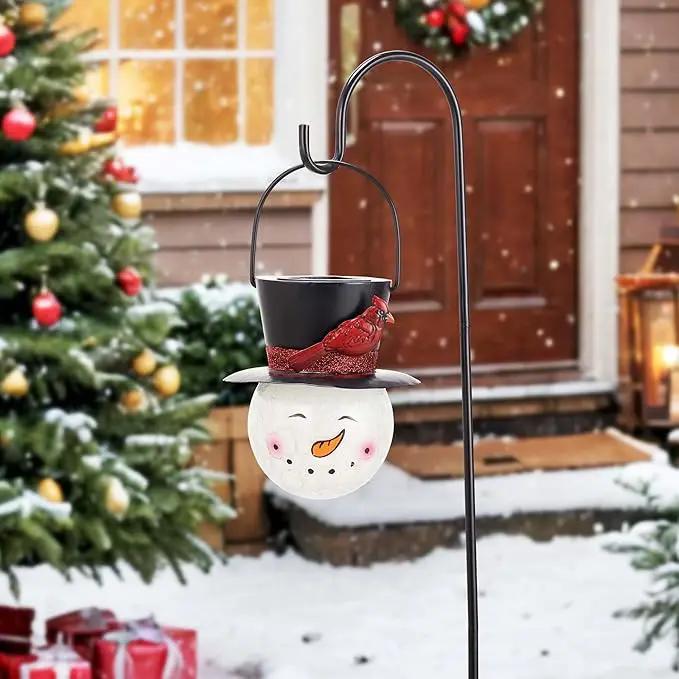 TERESA'S COLLECTIONS Outdoor Christmas Decorations for House, 36'' Snowman Glass Solar Lantern Stake with Black Cardinal Hat, Xmas Solar Christmas Lights for Garden Party Decor by GreenHaven Gardens