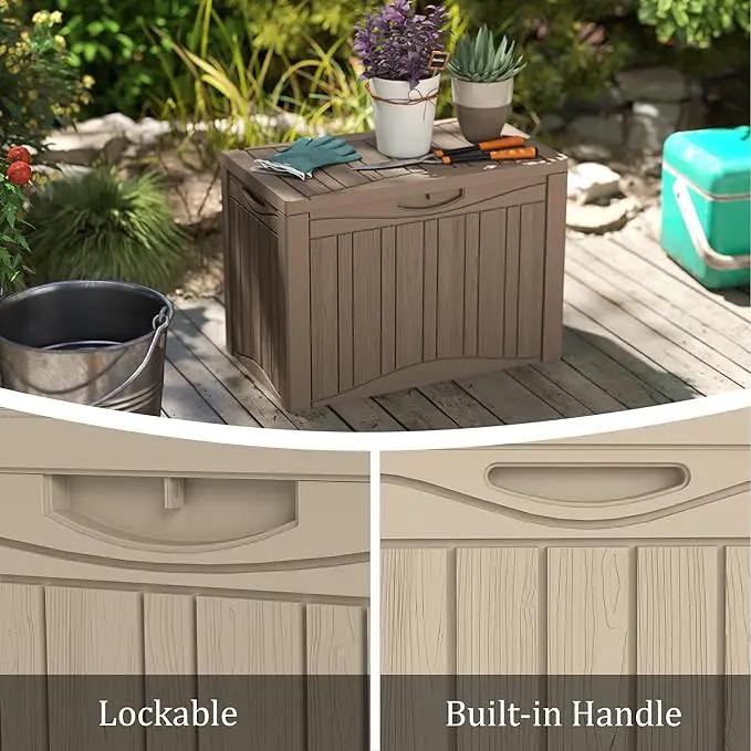 50 Gallon Lockable Resin Deck Box, Waterproof & UV-Resistant Outdoor Storage Box for Outdoor Cushion Storage, Garden Tools & Pool Accessories Storage, Gray by GreenHaven Gardens