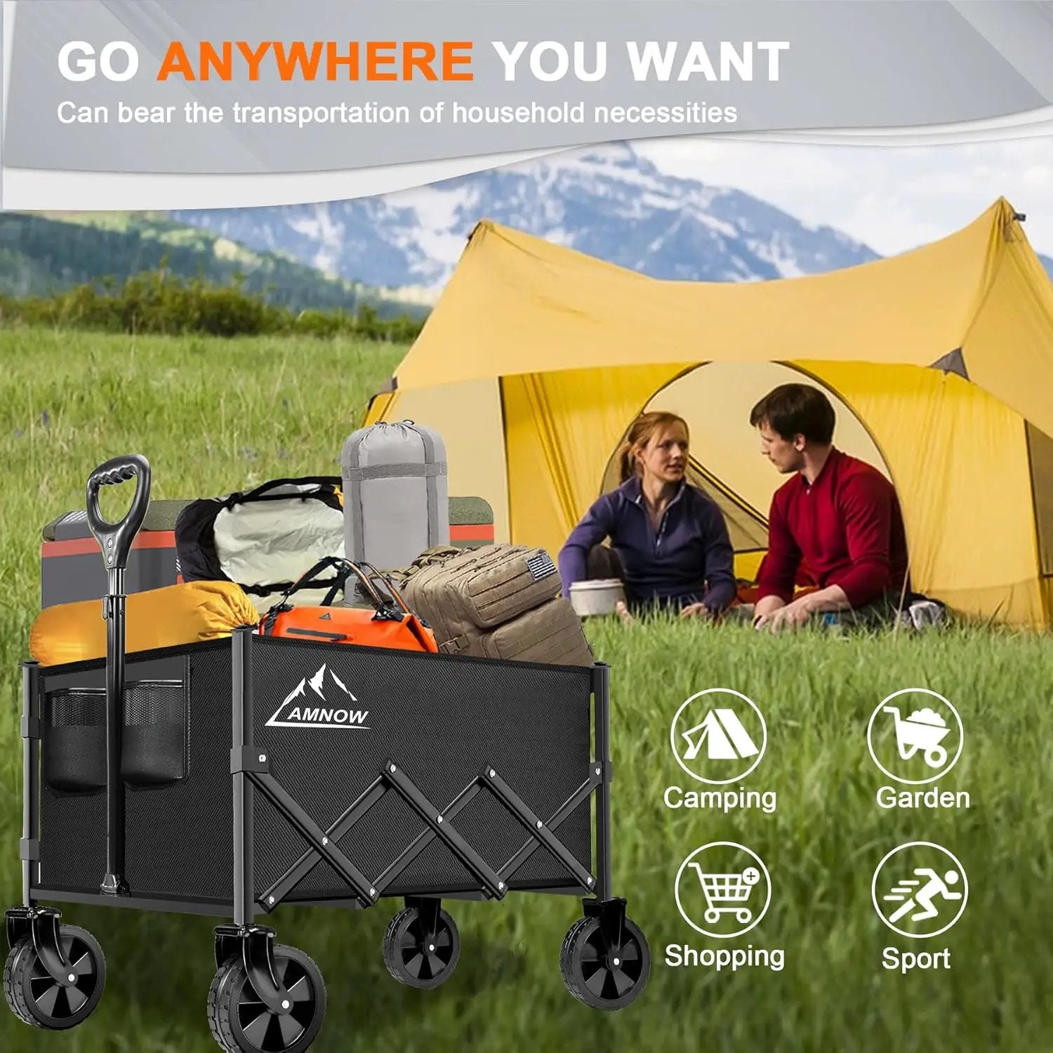 Collapsible Folding Wagon Cart, 350LBS Utility Large Capacity Cart Foldable Wagon with All Terrain Wheels, Grocery Wagons Carts for Garden Shopping Sports Camping, Black by GreenHaven Gardens