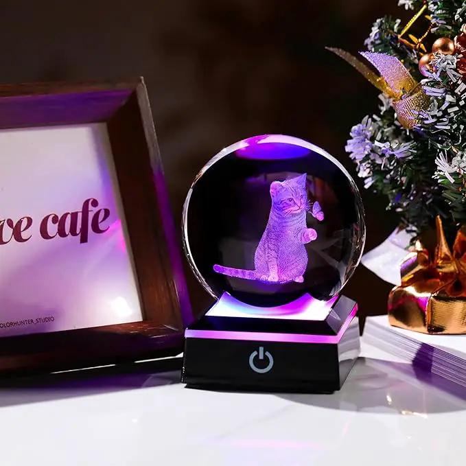 3D Cat Crystal Ball Cat Lover Gifts for Women 3D Cat Figurines Home Decor Cat Collectibles Snow Globes Gift for Girl Cat Lamp for Bedroom Unique Cat Gifts for Her by GreenHaven Gardens