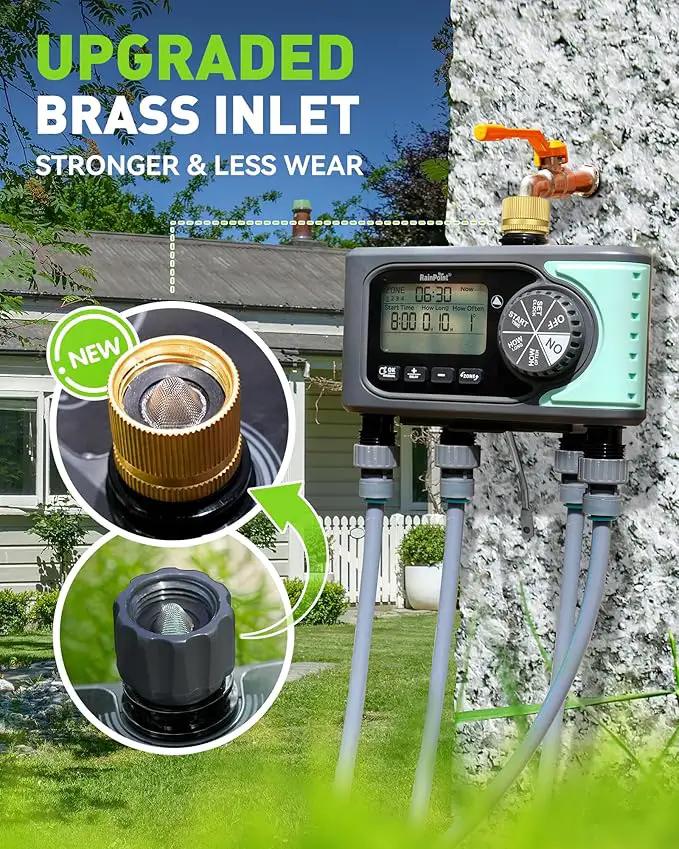 RAINPOINT Sprinkler Timer, 4 Outlets Hose Timer with Brass Inlet with Rain Delay/Manual/Automatic Controller System, Programmable Digital for Lawn Yard, 4 Zone by GreenHaven Gardens