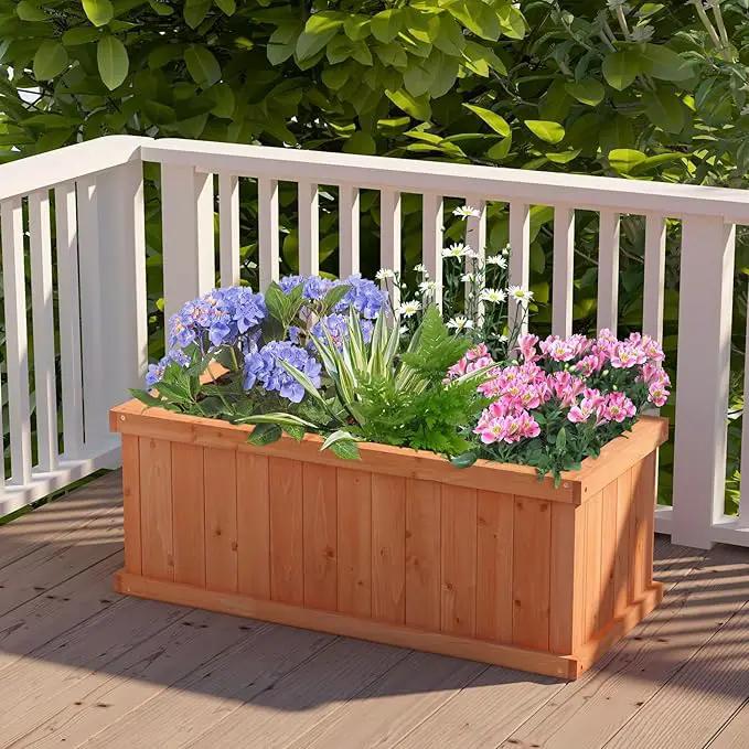HAPPYGRILL Raised Garden Bed, Outdoor Elevated Flower Box w/ 4 Drainage Holes & Detachable Bottom Panels, Wood Planter Box for Vegetables Flowers Herbs & Fruits Growing, 31” x 14” x 12” by GreenHaven Gardens