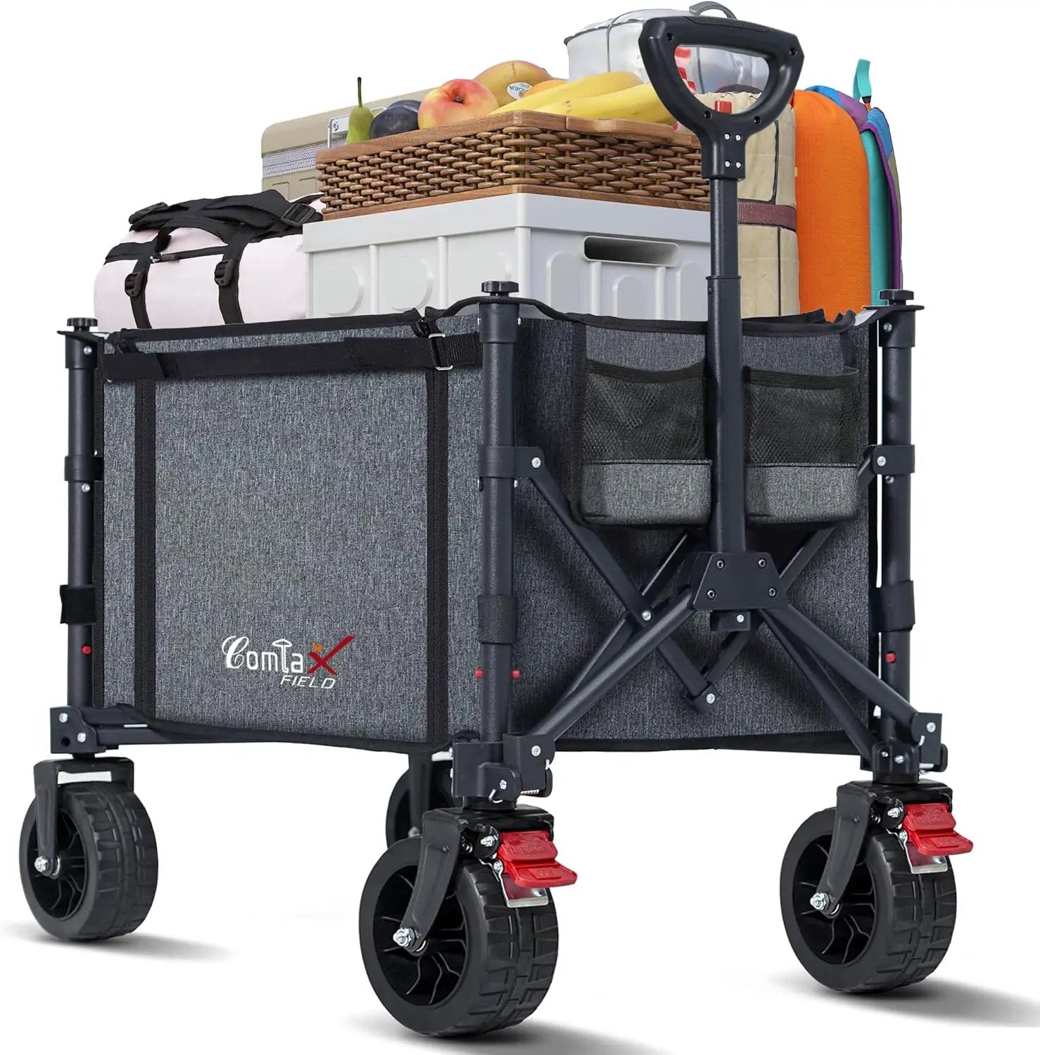 Collapsible Wagon Cart Foldable with Big Wheels Brakes, 250lbs Folding Utility Lightweight Garden Wagon, Portable Grocery Cart for Camping Shopping Sports Pets, Grey by GreenHaven Gardens