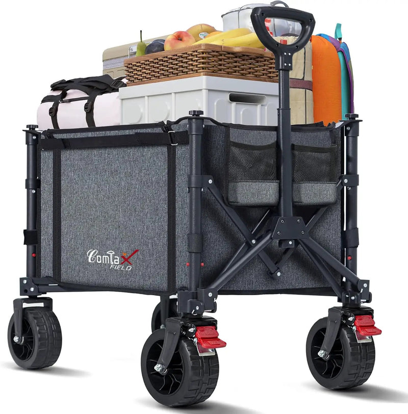Collapsible Wagon Cart Foldable with Big Wheels Brakes, 250lbs Folding Utility Lightweight Garden Wagon, Portable Grocery Cart for Camping Shopping Sports Pets, Grey by GreenHaven Gardens