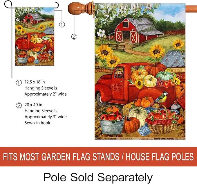 Morigins Autumn Harvest Farm Truck Fall Pumpkin Garden Decorations Double Sided FarmHouse Outdoor Garden Flag 12.5 x 18 Inch by GreenHaven Gardens