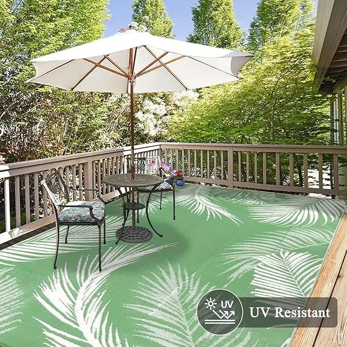 Pauwer Waterproof Outdoor Rug 8x10, Reversible Plastic Straw Patio Camping Rug, Indoor Outdoor RV Mat Carpet for Deck, Camper, Porch, Balcony, Backyard, Picnic, Leaf Green by GreenHaven Gardens