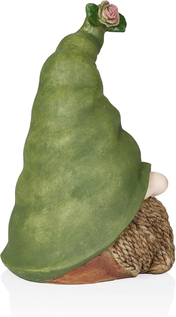 Alpine Corporation QWR1440 Gnome Head with Sculpted Rope Beard and Flower on Hat, Playful Décor for Garden & Patio, 10" H, Green by GreenHaven Gardens
