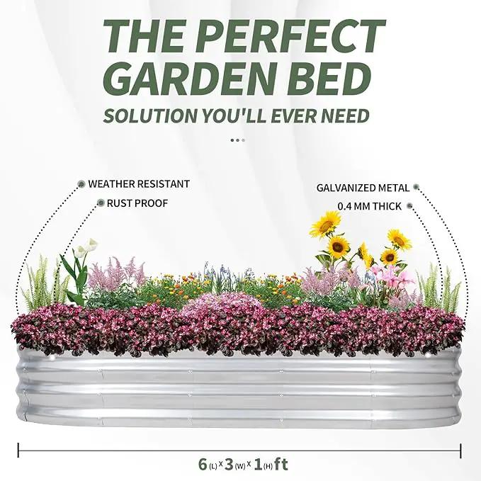 1MORE Galvanized Raised Garden Bed- Planter Garden Boxes Outdoor, Raised Beds for Gardening, 6x3x1ft Metal Garden Bed Kit for Vegetables Flower, Planter Raised Bed with Protective Tape & Tools.Silver by GreenHaven Gardens