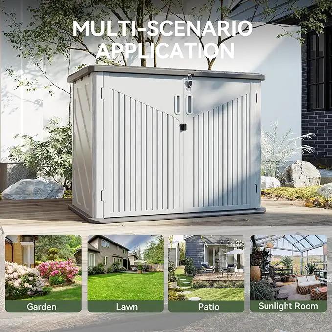 Aoxun 35 Cu.Ft Outdoor Storage Shed, Waterproof Horizontal Resin Cabinet for Trash Cans, Lawn Mowers, Generators, and Garden Tools, White by GreenHaven Gardens