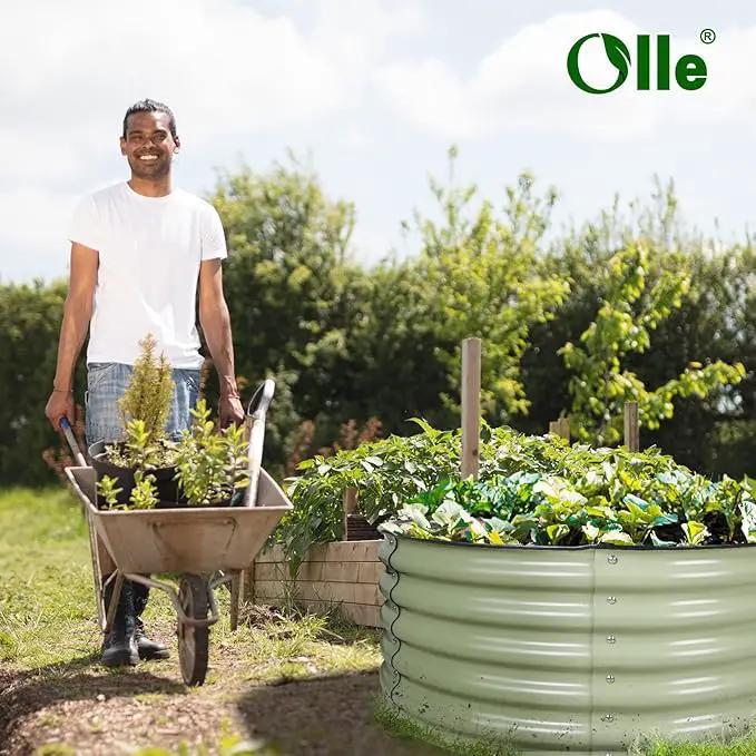 Olle 17" Tall 42" Round Raised Garden Bed Metal Raised Beds for Gardening, Large Planter Box Round Raised Garden Beds Outdoor for Vegetables, Sage Green by GreenHaven Gardens