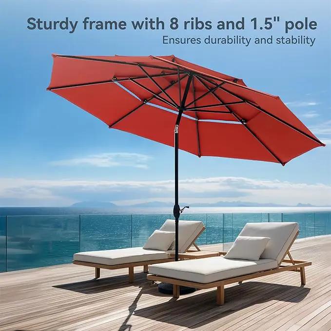 PHI VILLA 10ft Patio Umbrella Outdoor 3 Tier Vented Market Table Umbrella with 1.5" Umbrella Pole and 8 Sturdy Ribs, (Orange Red)（No Base） by GreenHaven Gardens