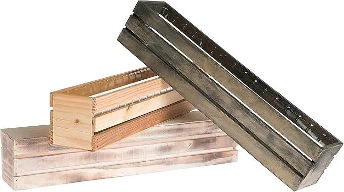 20" Rectangular Rustic Wood Planter with Plastic Liner l Rustic Whitewash l Wine Crate Style, Home and Wedding Decorations, Garden Ornaments (20x4 Wine Crate Set of 2, Whitewash) by GreenHaven Gardens