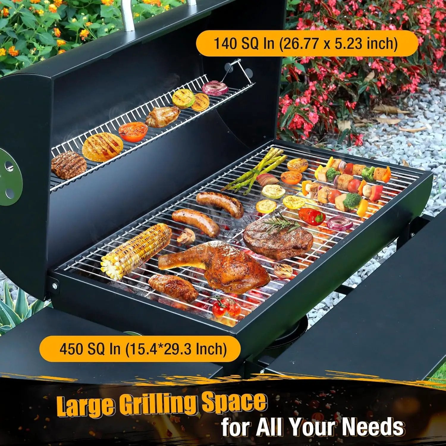 Charcoal BBQ Grills Outdoor: Spacious Barrel Barbecue Grill with Side Front Table - Premium BBQ Smoker Combo for Backyard Cooking Patio Grilling Tailgating Party Camping Picnic by GreenHaven Gardens