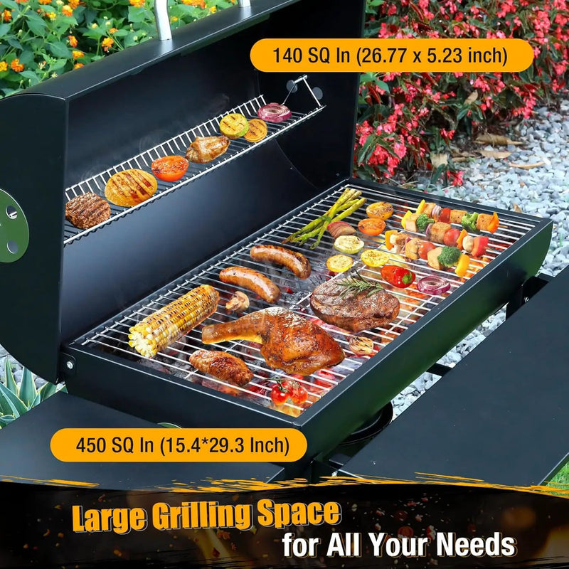 Charcoal BBQ Grills Outdoor: Spacious Barrel Barbecue Grill with Side Front Table - Premium BBQ Smoker Combo for Backyard Cooking Patio Grilling Tailgating Party Camping Picnic by GreenHaven Gardens