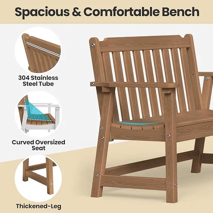 Ciokea 46" Heavy Duty Outdoor Bench, HDPE Weatherproof Garden Benches, Durable 2-Person Benches with 660 Lbs, Waterproof Patio Porch Bench for Outside Balcony Deck Backyard, Teak by GreenHaven Gardens