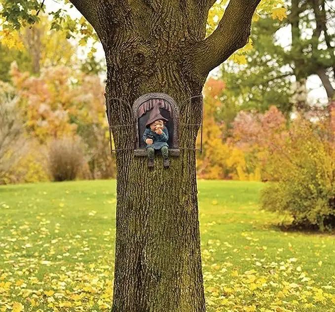 Whimsical Fairy Garden Gnome Statue, Tree Faces Decor Outdoor -5.9 Inch, Funny Garden Tree Decoration,Ideal Patio Yard Lawn Porch Decoration by GreenHaven Gardens