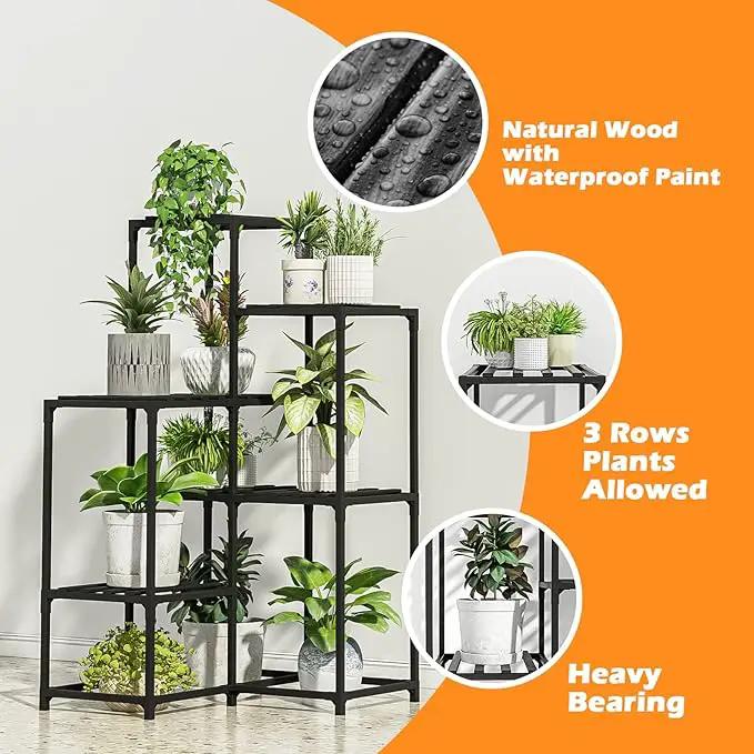 Bamworld Plant Stand Outdoor Black Corner Plant Shelf/Holder for Living 7-Tier Stands Room Plant Rack Multiple Plants Patio Balcony Garden by GreenHaven Gardens