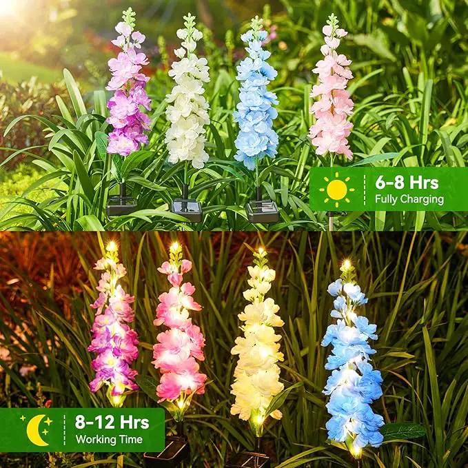 KOOPER Solar Lights Outdoor Garden Decor, 4 Pack Upgraded Delphinium Solar Garden Lights, 36 LEDs Garden Lights Solar Powered, Waterproof Solar Lights for Outside, Solar Flowers Lights for Yard Decor by GreenHaven Gardens