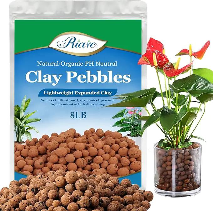Riare 8 LBS Organic Expanded Clay Pebbles for Plants- 4mm-16mm Natural Leca Balls Lightweight Hydroponic Clay Pebbles for Indoor Plants, Hydroponic Growing, Plants Drainage, Aquaponics, Terrarium by GreenHaven Gardens