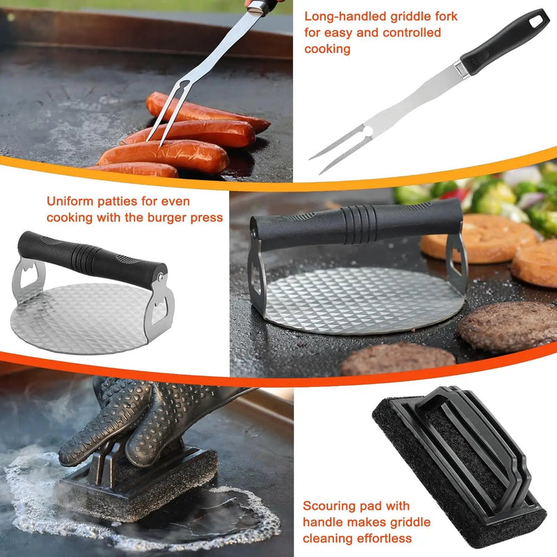 Griddle Accessories Kit, 39PCS Flat Top Grill Accessories Set, Griddle Accessories Set with Basting Cover, Spatula, Scraper, Burger Press, Tongs, Cleaning Kit by GreenHaven Gardens