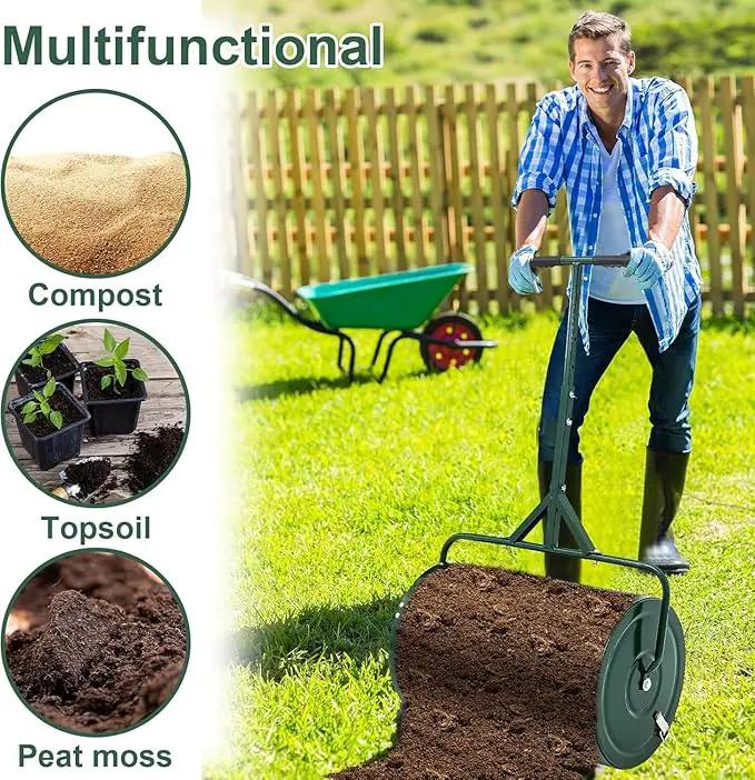 Compost Spreader, Durable Lawn Roller, Manure Spreader with Upgrade T Shaped Handle,Top Soil Spreader for Lawn and Garden Care Manure Spreaders Roller (12.5 Inch-T-Green-S) by GreenHaven Gardens