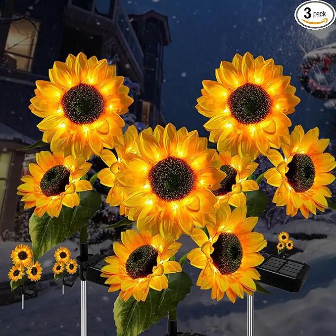 3 Pack Sunflower Solar Lights Outdoor Decor with 3 LED Sunflower Yellow Flower Lights Decorative Waterproof for Patio Lawn Garden Yard Pathway Decoration by GreenHaven Gardens
