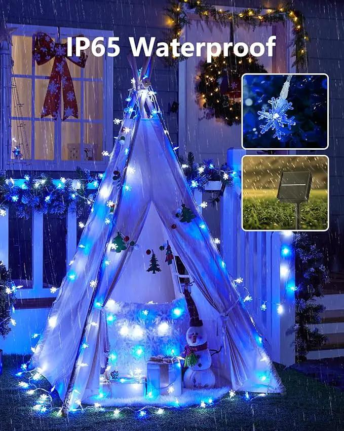 Brightown Solar Christmas Snowflake String Lights, 72FT 200 LED Outdoor Waterproof Fairy Lights with 8 Lighting Modes for Wedding, Party, Tree, Room, Garden, Patio, Yard, Home, Blue&White by GreenHaven Gardens