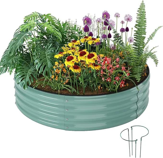 Galvanized Metal Planter Round Raised Garden Bed Kit for Gardening Outdoor，2x2x1ft Grow Garden Box Raised Flower Bed，Round Galvanized Planter Outdoor Metal Fire Pit Ring by GreenHaven Gardens